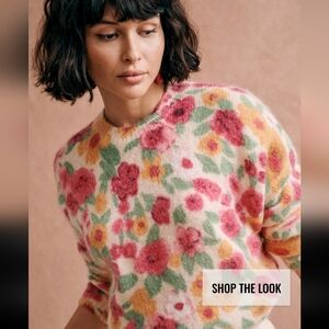 Sezane Lila Wool/Kid Mohair Floral Knit Sweater